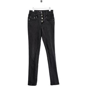 Hot Topic Jeans, Junior's 7, Black Denim Skinny Button Fly, Made USA Vtg Y2K
